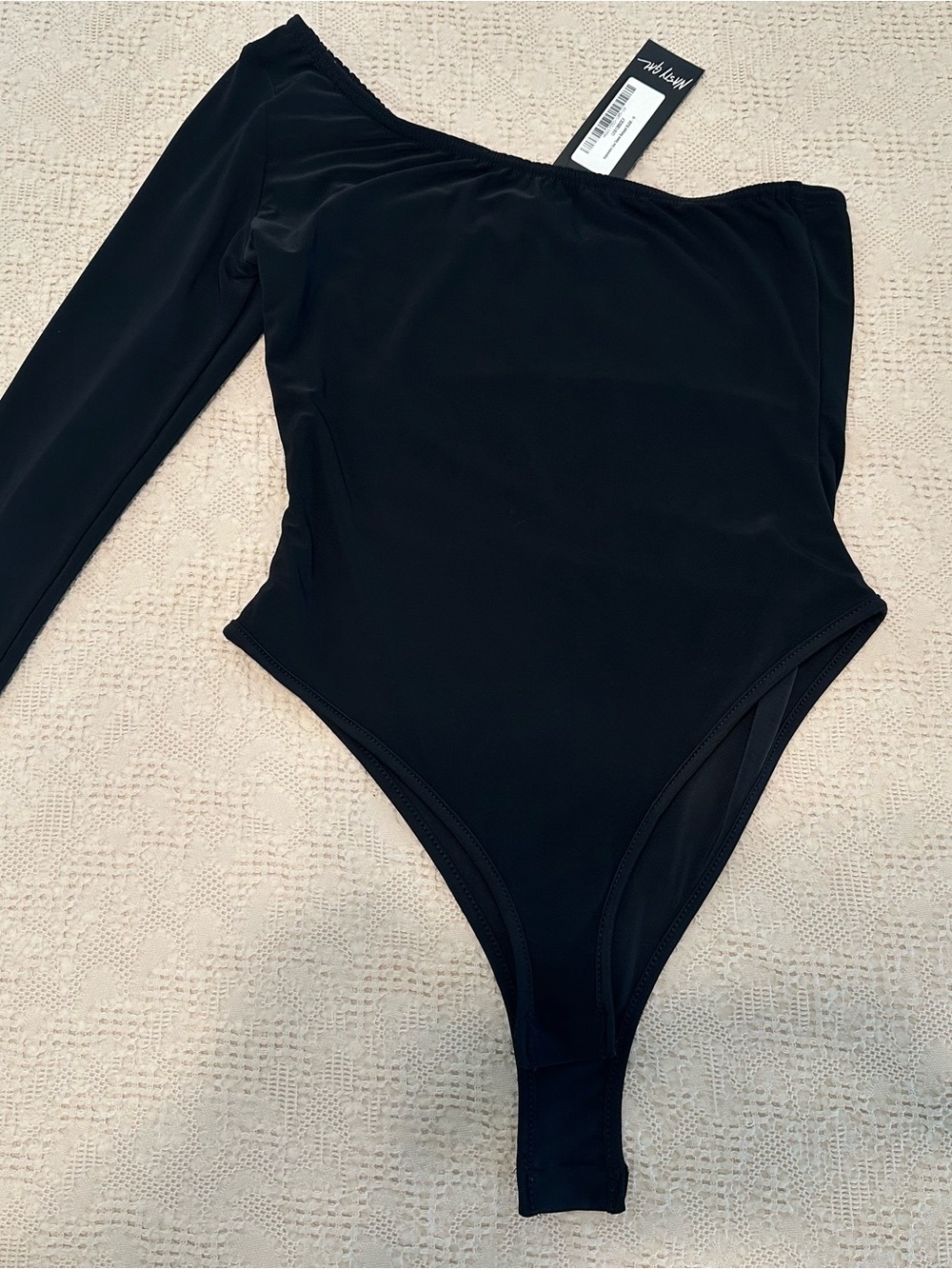 Nasty Gal Black One Sleeve Bodysuit NWT 10